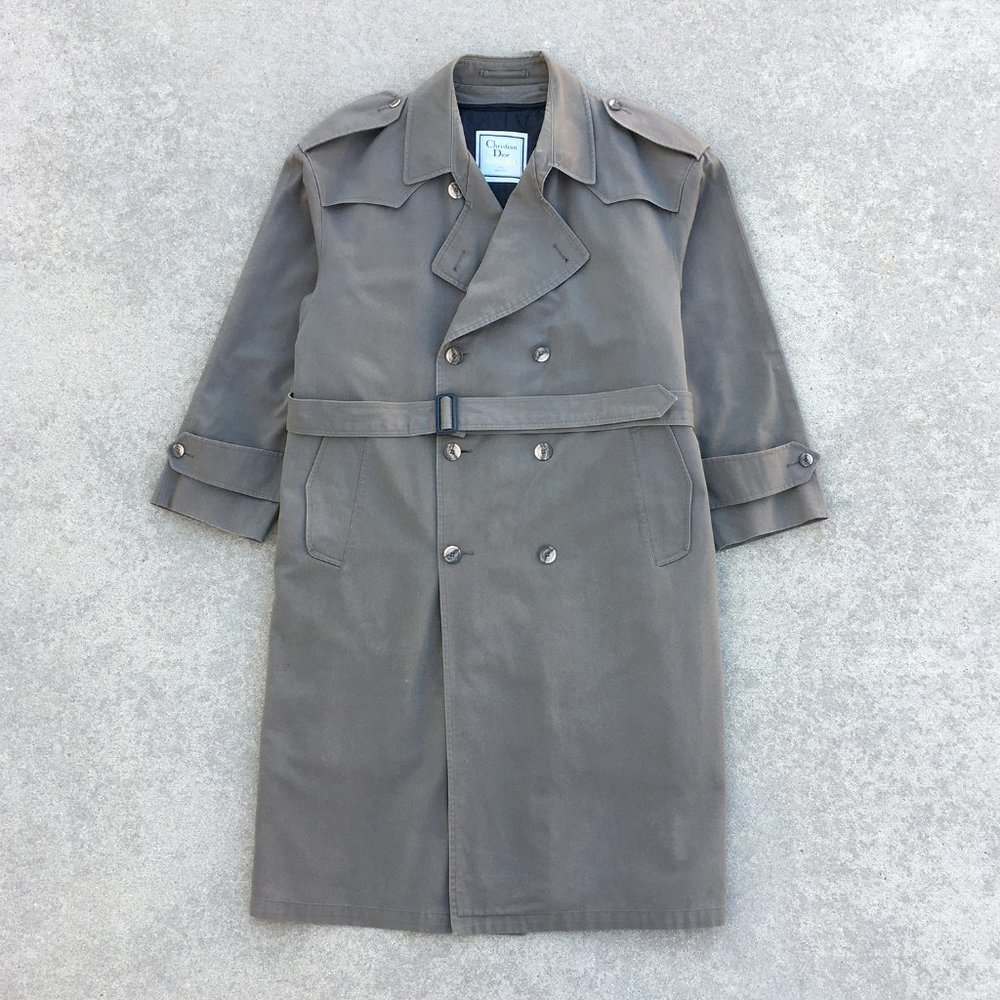 Vintage Christian Dior double breasted taupe trench coat jacket